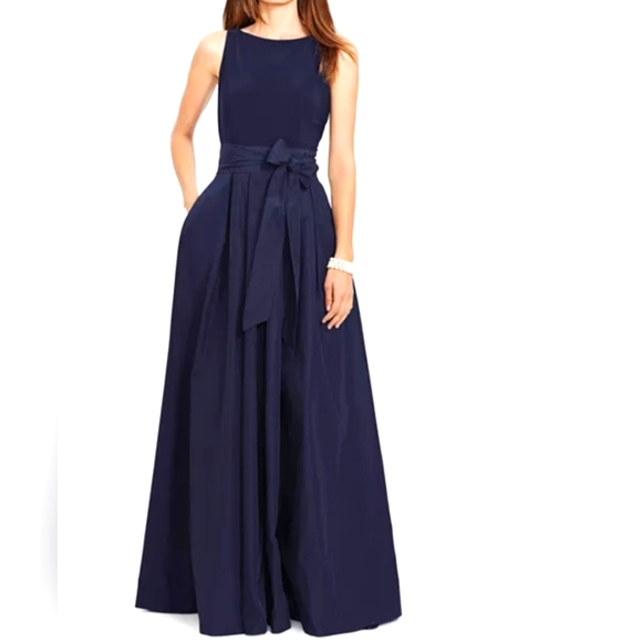 Lauren Ralph Lauren Black Taffeta Gown with Wrap Waist, size 16 - Picture 1 of 12